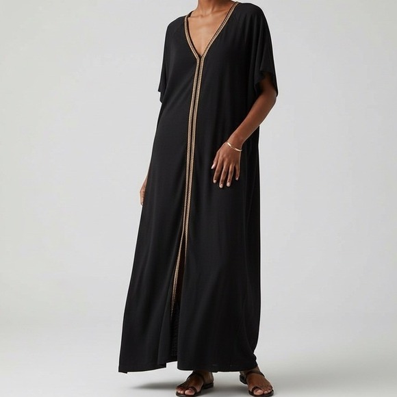 Pitusa Black Embroidered V Neck Maxi Dress Made in Peru Standard Resortwear Pitusa Black Embroidered V Neck Maxi Dress Made in Peru Standard Resortwear